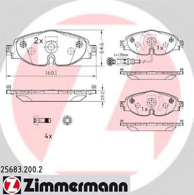 комплект спирачно феродо, дискови спирачки ZIMMERMANN